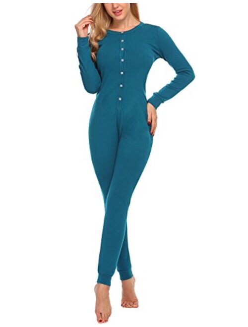 Hotouch Onesie Pajamas for Women Long Sleeve Adult Union Suit Thermal Underwear One Piece Bodysuit Sleepwear S-XXL