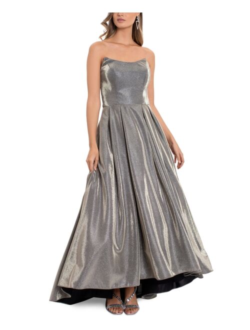 Betsy & Adam Strapless High-Low Metallic Ball Gown