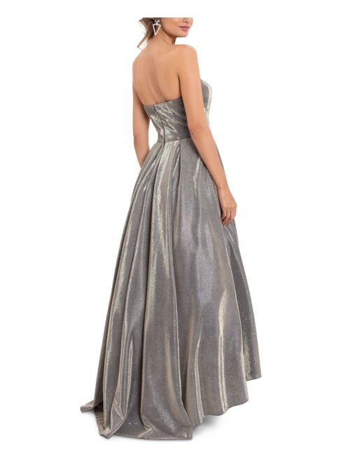 Betsy & Adam Strapless High-Low Metallic Ball Gown