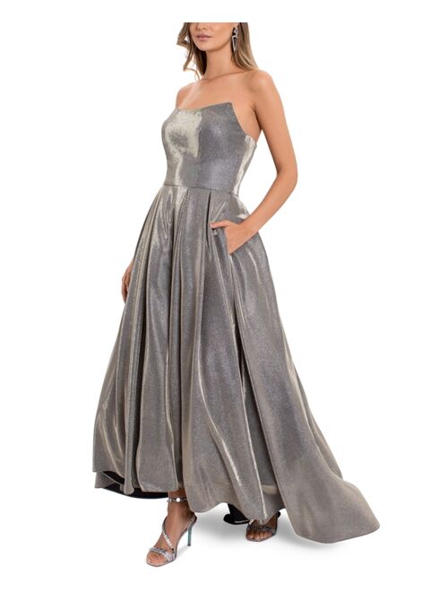 Betsy & Adam Strapless High-Low Metallic Ball Gown