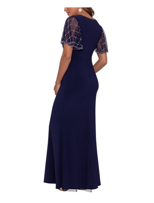 Betsy & Adam Beaded-Sleeve Gown