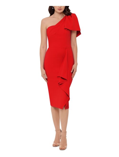 Betsy & Adam One-Shoulder Bow Sheath Dress