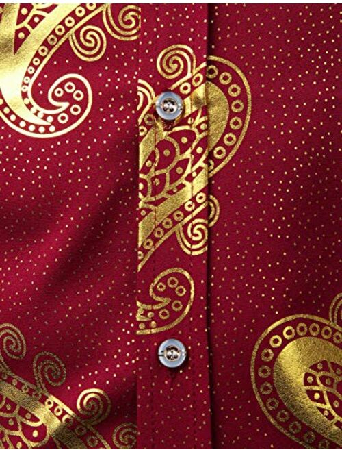 Buy Zeroyaa Mens Prom Shiny Gold Paisley Print Slim Fit Long Sleeve