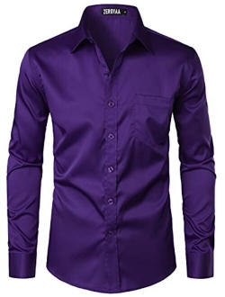 Men's Urban Stylish Casual Business Slim Fit Long Sleeve Button Up Dress Shirt with Pocket