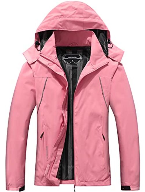 MOERDENG Women's Waterproof Rain Jacket Outdoor Lightweight Softshell Raincoat for Hiking Travel