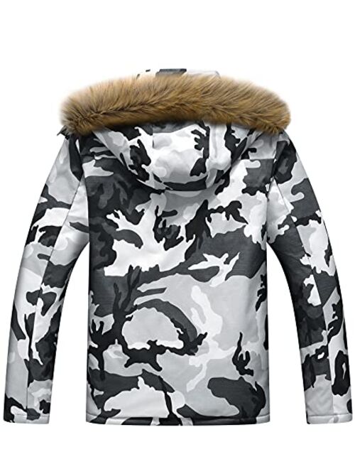 Moerdeng Men's Winter Snow Coat Warm Ski Jacket Waterproof Hooded Work Outerwear