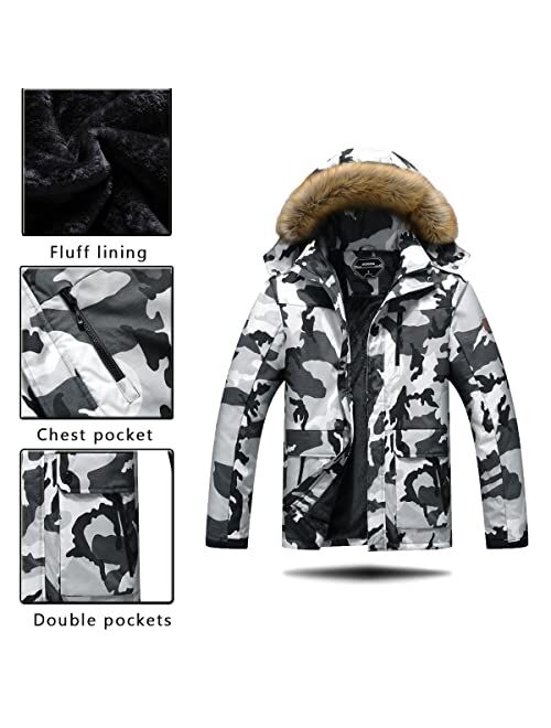 Moerdeng Men's Winter Snow Coat Warm Ski Jacket Waterproof Hooded Work Outerwear