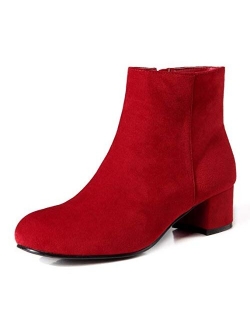 Women's Suede Booties Low Mid Block Heel Ankle Boots Slip On Side Zippers Round Toe Short Boots