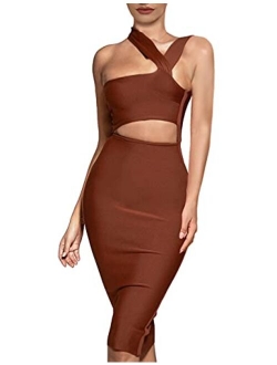 Women's Cutout One Shoulder Bodycon Midi Dress Evening Party Club Bandage Dress