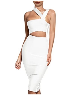 Women's Cutout One Shoulder Bodycon Midi Dress Evening Party Club Bandage Dress