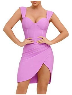 Women's Ruched Wrap Bodycon Dress Sleeveless Mini Party Club Bandage Dress