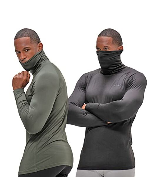 DEVOPS 2 Pack Men's Thermal Turtle Mock Neck Shirts, Compression Long Sleeve Tops