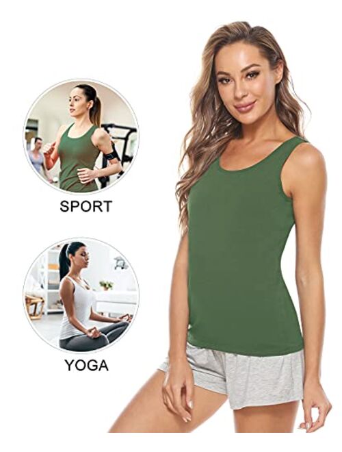 AMVELOP Soft Cotton Women Tank Tops with Shelf Bra Tanks for Layering Undershirts Activewear 1-3 Pack