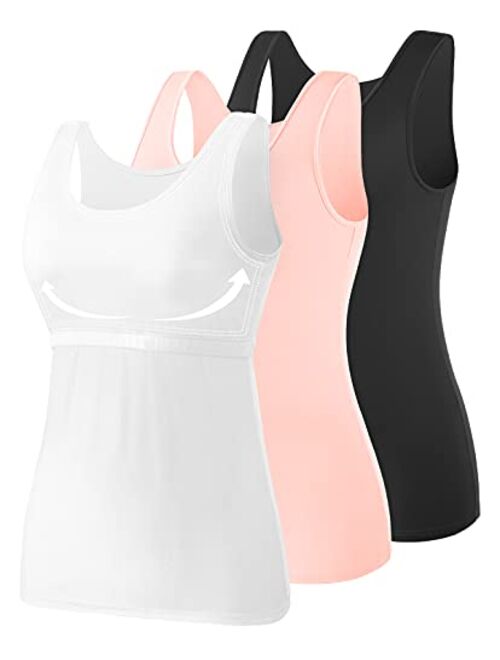 AMVELOP Soft Cotton Women Tank Tops with Shelf Bra Tanks for Layering Undershirts Activewear 1-3 Pack