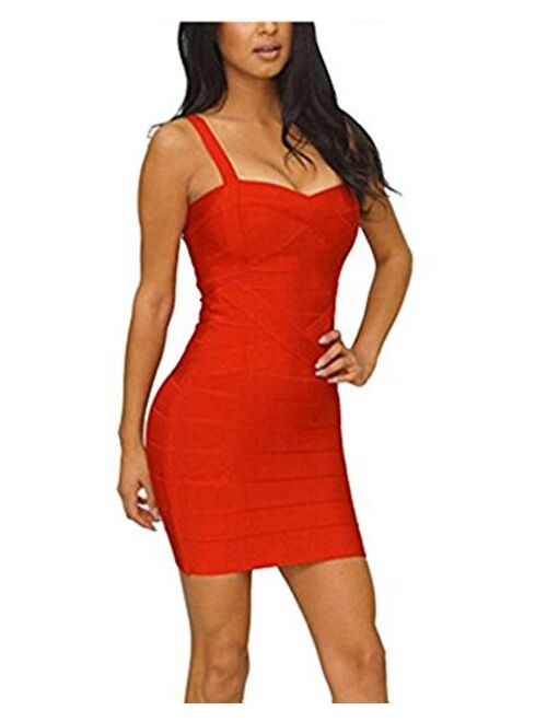 UONBOX Women's Spaghetti Strap Bodycon Bandage Dress for Night Club Party