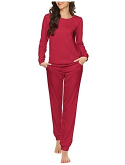 Womens Pajama Set Long Sleeve Sleepwear Star Print Nightwear Soft Pjs Lounge Sets with Pockets