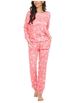 Womens Pajama Set Long Sleeve Sleepwear Star Print Nightwear Soft Pjs Lounge Sets with Pockets