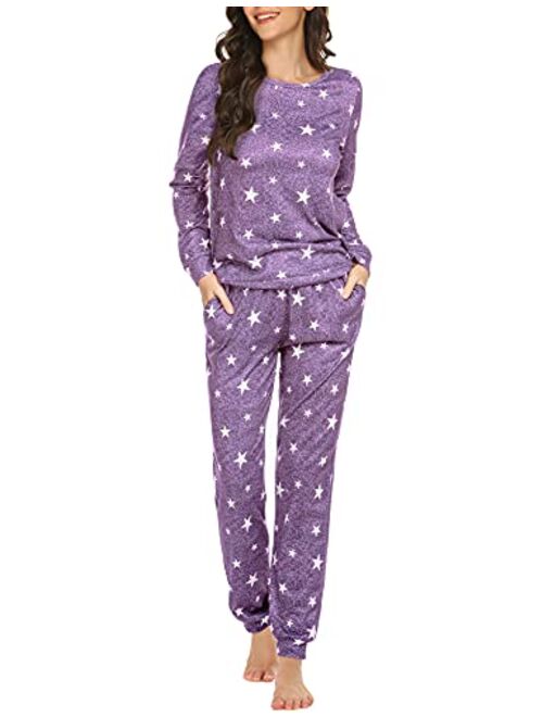 Ekouaer Womens Pajama Set Long Sleeve Sleepwear Star Print Nightwear Soft Pjs Lounge Sets with Pockets