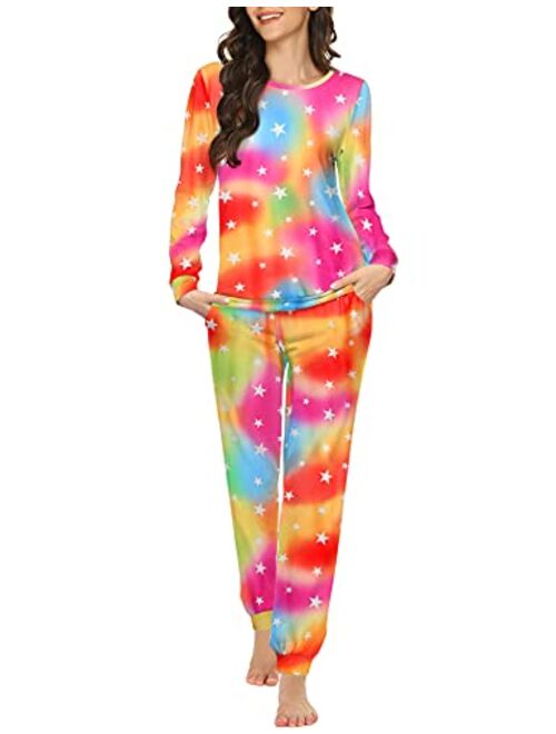 Ekouaer Womens Pajama Set Long Sleeve Sleepwear Star Print Nightwear Soft Pjs Lounge Sets with Pockets