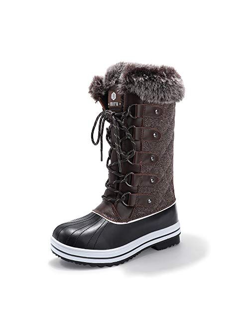 IDIFU Women's Warm Winter Snow Boots Waterproof Anti-Slip Mid-Calf Faux Fur Outdoor Shoes