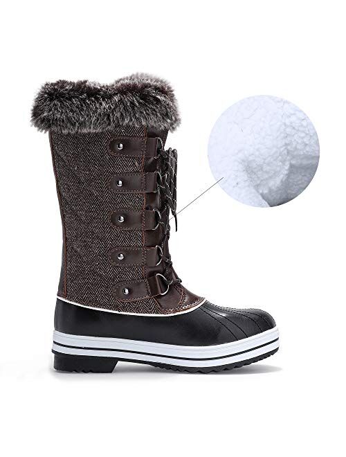 IDIFU Women's Warm Winter Snow Boots Waterproof Anti-Slip Mid-Calf Faux Fur Outdoor Shoes