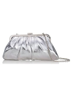 Woo Evening Clutch Bag Shine Bright Metalic PU Crossbody Pleated Bag for Bridal Wedding Birthday Prom Party