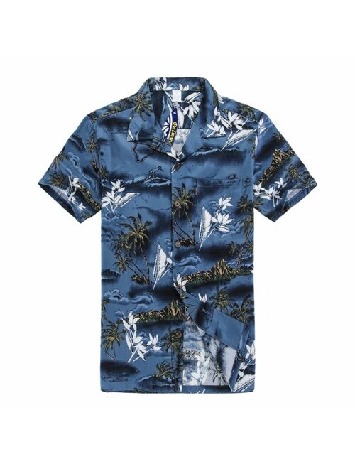 NWT Aloha Shirt Cruise Tropical Luau Beach Hawaiian Party Blue Surf Palm Tree