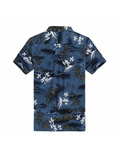 NWT Aloha Shirt Cruise Tropical Luau Beach Hawaiian Party Blue Surf Palm Tree