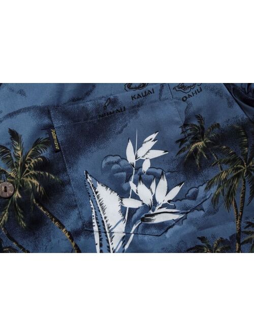 NWT Aloha Shirt Cruise Tropical Luau Beach Hawaiian Party Blue Surf Palm Tree