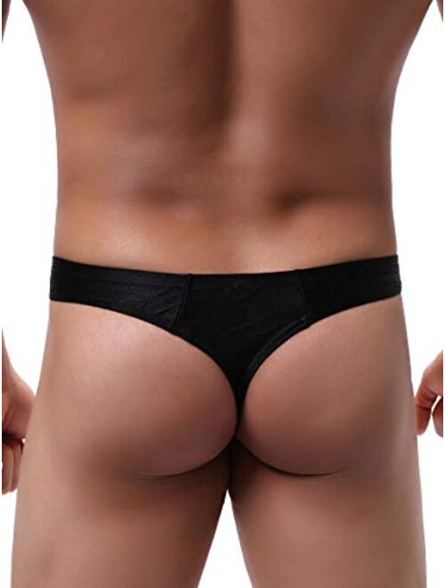 IKINGSKY Men's Shining Thong Underwear Soft Stretch T-Back Mens Underwear Sexy Low Rise Under Panties