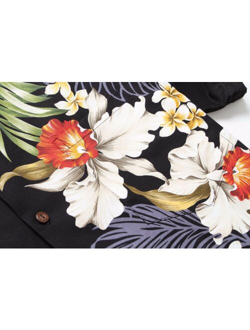 Made in Hawaii Men Hawaiian Aloha Shirt Luau Cruise Party Side Line Orchid Black