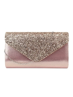 Queena Womens Shiny Sequins Evening Clutch Envelope Handbag Chain Purse for Wedding Party Prom Gift for Mom Wife Girlfriend