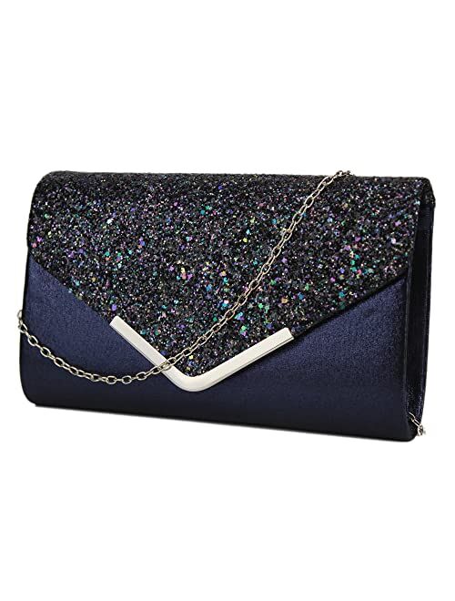 Queena Womens Shiny Sequins Evening Clutch Envelope Handbag Chain Purse for Wedding Party Prom Gift for Mom Wife Girlfriend