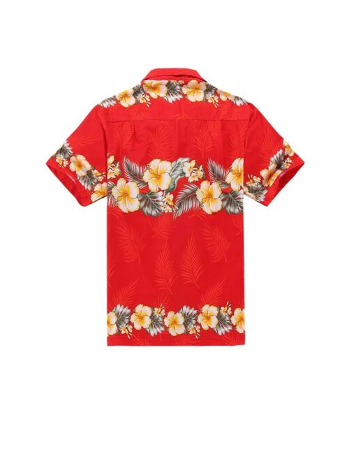 Men Tropical Hawaiian Aloha Shirt Cruise Luau Beach Party Red Cross Floral YEL