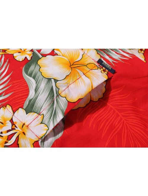 Men Tropical Hawaiian Aloha Shirt Cruise Luau Beach Party Red Cross Floral YEL