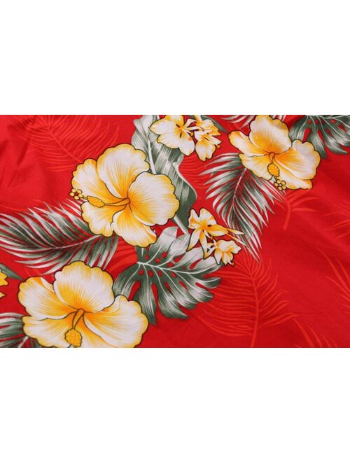 Men Tropical Hawaiian Aloha Shirt Cruise Luau Beach Party Red Cross Floral YEL