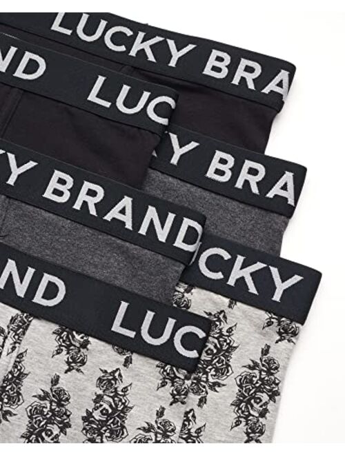 Lucky Brand Men's Underwear - Cotton Blend Stretch Boxer Briefs (6 Pack), Size Large, Black/Grey Print