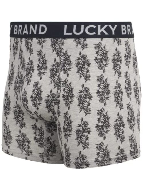 Lucky Brand Men's Underwear - Cotton Blend Stretch Boxer Briefs (6 Pack), Size Large, Black/Grey Print