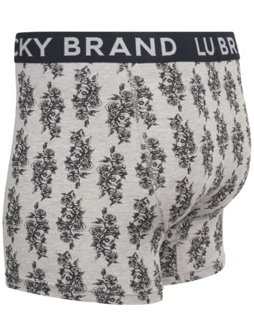 Lucky Brand Men's Underwear - Cotton Blend Stretch Boxer Briefs (6 Pack), Size Large, Black/Grey Print