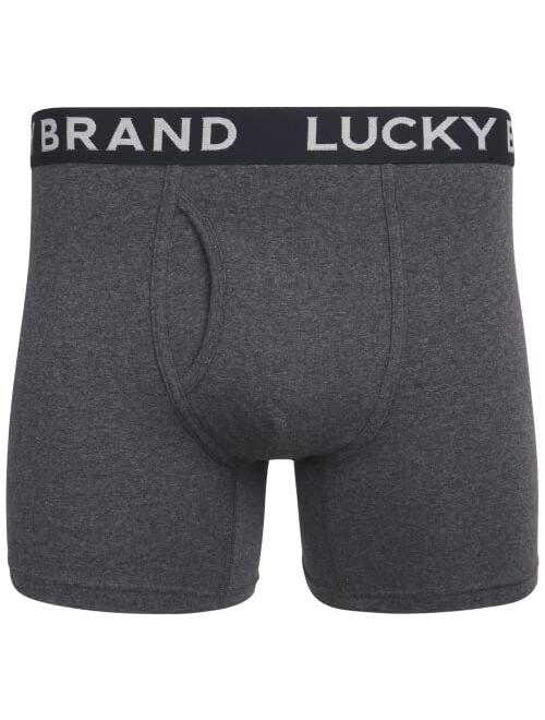 Lucky Brand Men's Underwear - Cotton Blend Stretch Boxer Briefs (6 Pack), Size Large, Black/Grey Print