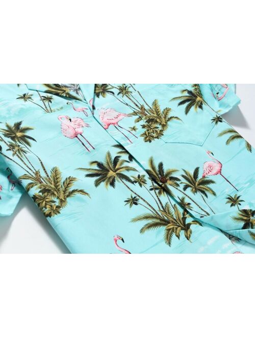 Made in Hawaii Men Hawaiian Aloha Shirt Luau Cruise Pink Flamingos Turquoise