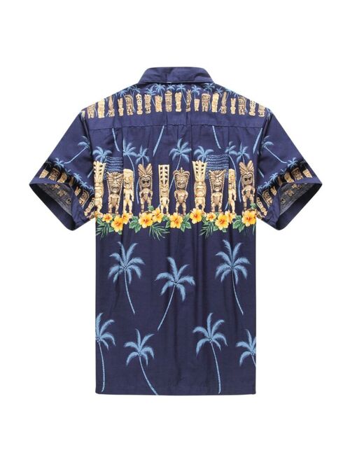 Made in Hawaii Men Hawaiian Aloha Shirt Luau Beach Cruise Party Blue Navy Tiki