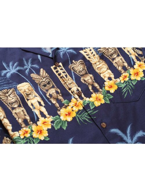 Made in Hawaii Men Hawaiian Aloha Shirt Luau Beach Cruise Party Blue Navy Tiki