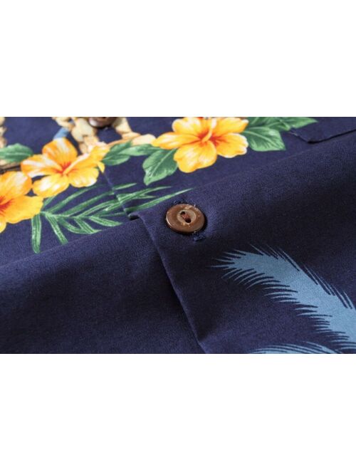 Made in Hawaii Men Hawaiian Aloha Shirt Luau Beach Cruise Party Blue Navy Tiki