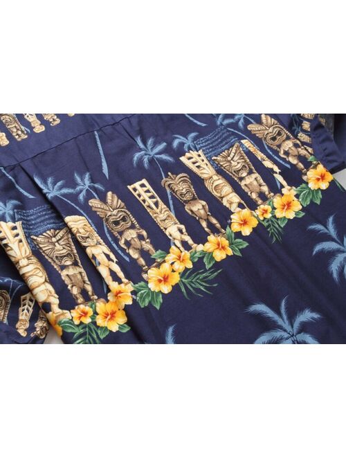 Made in Hawaii Men Hawaiian Aloha Shirt Luau Beach Cruise Party Blue Navy Tiki