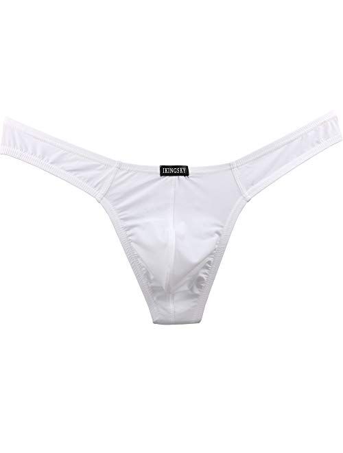 IKINGSKY Men's Silky Thong Sexy T-Back Mens Underwear Low Rise Stretch Underpanties