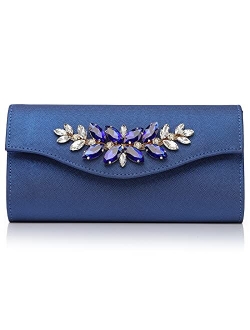 GESU Leather Clutch Purses for Women Bling Rhinestone Evening Bag Wedding Formal Dress Purses.