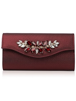 GESU Leather Clutch Purses for Women Bling Rhinestone Evening Bag Wedding Formal Dress Purses.