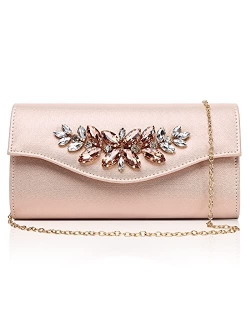 GESU Leather Clutch Purses for Women Bling Rhinestone Evening Bag Wedding Formal Dress Purses.