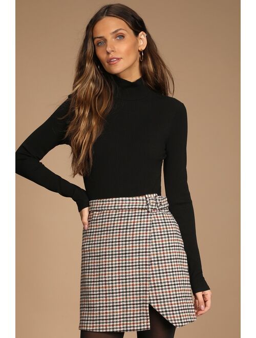 Lulus Harmless Banter Brown Multi Tweed Belted Mini Skirt